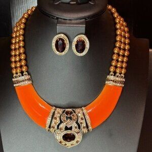 Heidi Daus Smoldering Orange & Topaz Necklace & Earring Set